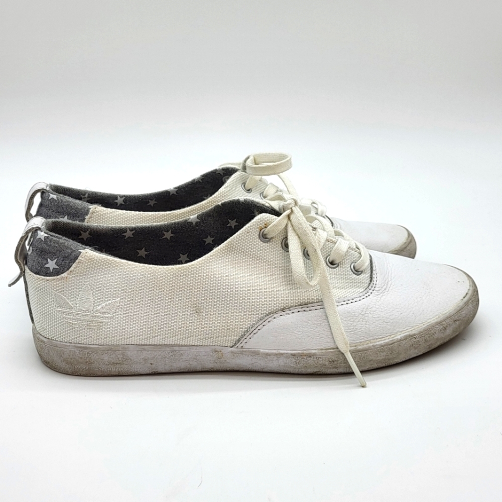 Adidas women's white with grey casual canvas and leather Summer sneaker